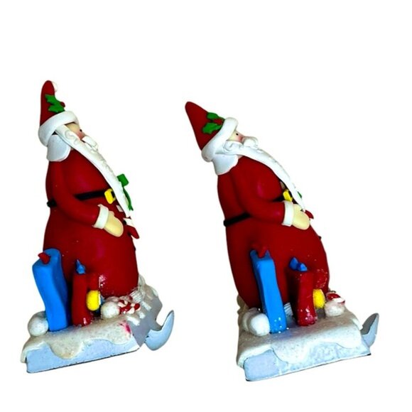 Vintage Cast Iron Stocking Holders Santa Clause Ribbon Candy Holiday Red 2 PC - Picture 8 of 15